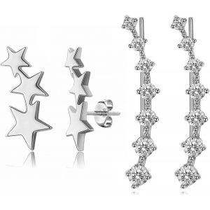 Kal-Boucles D'oreilles Femmes Et Filles Boucles D'oreilles Grimpantes Petites Boucles D'oreilles Étoiles Cartilage Oreille Oreille Clips Hypoallergénique Ear Climbers Pour Femme Fille - Neuf
