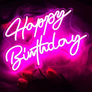 Happy Birthday Neon Sign Rose Led Neon Night Light Birthday Party Decor Usb Opération Decor Pour Fond Party Chambre À Coucher Mur Décor 5v, 16.1""* 10.2 - Neuf