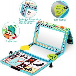 Miroir pour B&eacute;b&eacute; avec Livre,Miroir Bebe &Eacute;veil Montessori 0-6 Mois,Livre Tissu B&eacute;b&eacute; Noir et Blanc Jouets Sensoriels pour Enfants Jeux d'Eveil B&eacute;b&eacute; Cadeau pour Enfant Fille Garcon 0 3 6 12 Mois - Neuf