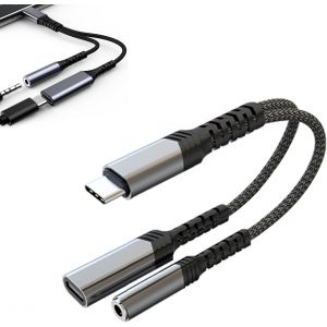 KALANKA-1PCS USB C Jack,Adaptateur USB C Jack 3.5mm avec Charge Rapide PD 60 W,Prise Type C vers AUX 2 en 1 pour &eacute;couteurs USBC Jack Compatible avec iPhone 16 Pro Max, Samsung Ultra/S24/S24+,Huawei U - Neuf