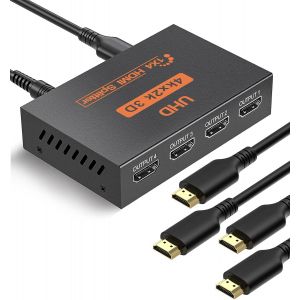 VornixorSarlshop-Splitter HDMI 4K R&eacute;partiteur HDMI 1 entr&eacute;e 4 Sorties Soutien 3D 4K 1080P, Dupliquer/Miroir &Eacute;cran Seulement pour PS-3/4 X-Box Lecteur DVD Projecteurs HDTV (014) - Neuf