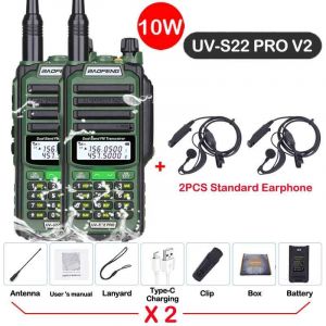 walkie-talkie UV S22 PRO V2 10W IP68,double bande 136-174/400-520MHz,50KM,Radio longue portée améliorée de UV5R UV9R S22,2 paquets - Type -V2-10W-Green 2-Usb plug - Neuf