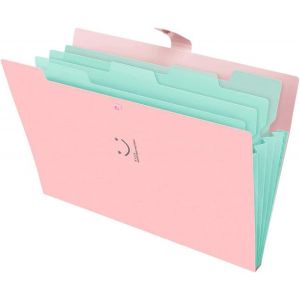 Pochettes extensibles pour documents A4, classeur en plastique avec bouton-pression, organiseur de documents pour bureau, école ou maison, 5 compartiments, rose - Neuf