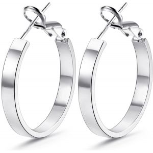Kal-Boucles D'oreilles Créoles Pour Femmes En Argent 925 Post Créoles Hypoallergéniques Plaquées Or 14k À Gros Tube Creux Boucles D'oreilles Créoles 4mm En Argent Or 30/40/50/60/70mm - Neuf