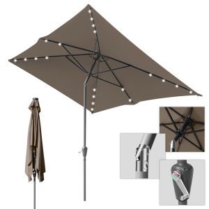 Parasol 200 &times; 300 Cm Uv50+, Parasol De Jardin Et De Plage Avec &Eacute;clairage Led Solaire, Inclinable, Toile Avec Rev&ecirc;tement Pa, Taupe - Neuf