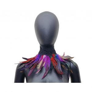 Écharpe En Plumes Avec Dentelle Noire Réglable Pour Femmes, Accessoire De Costume D'halloween, Faux Col, Paon-Multicolore - Neuf