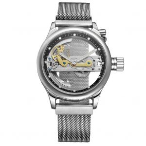 Montre Automatique De Luxe Pour Homme Forsining, Bracelet Rond En Acier Inoxydable (Noir Et Argent) - Neuf