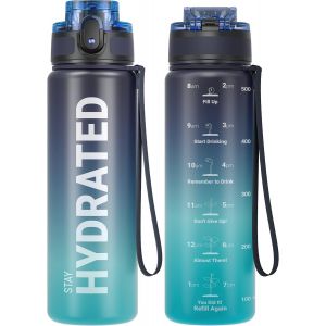Bouteille D'eau,Gourde Sport 1l/500ml/750ml Avec Marqueur De Temps De Motivation,Sans Bpa,Étanche & ,Pour Sport,Camping (1 Bouteille).[B77] - Neuf