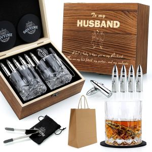 Mevronisshop-Cadeaux De Mari Verre A Whisky, 2 Verre À Whisky 8 Pierre A Whisky Glaçons Reutilisables, Cadeau Amoureux Pour Homme Cadeau Mariage D¿Anniversaire Saint Valentin, Idee Cadeau Homme Pour - Neuf