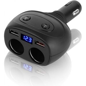 SJZG-64W Chargeur De Voiture Allume-Cigare Double Prise Cigare Usb Qc3.0 Affichage Num&eacute;rique &Agrave; Rapide - Neuf