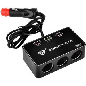 O14C Chargeur Allume-Cigare Avec 3 Prises Allume-Cigare 120 W 2 Ports Usb 12 V/24 V Adaptateur Allume-Cigare Accessoire Voiture Pour Smartphone, Tablette, Gps - Neuf