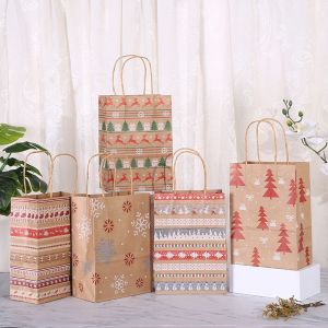 (5 Assortiment De Styles) - Paquet De 20 No&euml;l De Papier Kraft, Sacs-Cadeaux De No&euml;l Sacs En Papier Avec Des Poign&eacute;es De No&euml;l Des Sacs-Cadeaux De No&euml;l Avec Des Impressions De No&euml;l, Cadeau De No&euml;l, Ar - Neuf