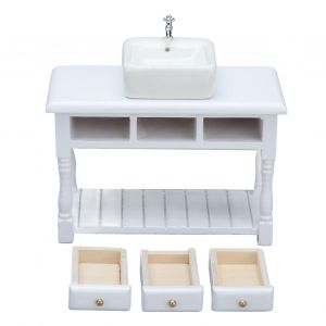 Maison de poup&eacute;e Ensemble de salle de bain 1:12 Maison de poup&eacute;e Miniature White Wash Basin Table Set Accessoires de salle de bain Jouets - Neuf