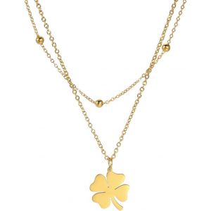 Kal-Collier De Trèfle À Quatre Feuilles Pour Femmes, Collier De Trèfle À Quatre Feuilles En Acier Inoxydable, Pendentif Double Chance, Collier Amulette, Bijoux, Cadeaux D'amitié. - Neuf