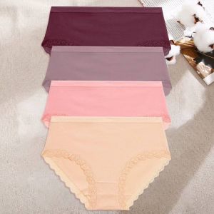 4 Pi&egrave;ces/Ensemble Slips En Coton Pour Femmes Culottes Sans Couture Femmes Couleur Unie Sous-V&ecirc;tements Respirants Femme Taille Basse Lingerie Douce S-Xxl.4pi&egrave;ces.Set6 - Neuf