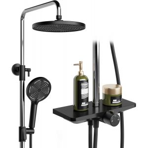 Douche &agrave; effet pluie, sans robinet, avec &eacute;tag&egrave;re, syst&egrave;me de douche avec pommeau de douche en acier inoxydable, colonne de douche r&eacute;glable, colonne de douche, pommeau de douche, pommeau de douche, - Neuf