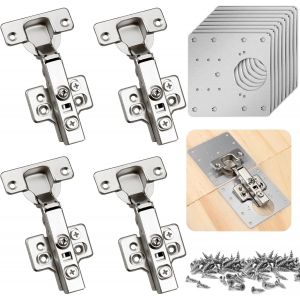 12Pcs Kit de R&eacute;paration Charni&egrave;re Meuble - 8Pcs Plaque Reparation Charniere Porte 4Pcs Charniere Porte Placard Inoxydable avec 48 vis pour Bois &Eacute;tag&egrave;re Armoire Meubles Tiroir Charniere Porte - Neuf