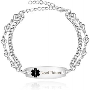 Eryi-Bracelets D'alerte Médicale Pour Femmes Et Hommes, Gravure Gratuite, Bracelet D'id Médical Personnalisable, Bracelet À Double Chaîne En Forme De C?ur Ya3985 - Neuf