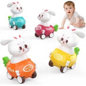 ERYI-Petite Voiture Enfant 1 2 3 Ans,4 Pièces Voiture Jouet Bebe 1 An,Jouets Friction Véhicules,Jouet Lapin Voitures Bebe,Jeux Éducatifs Cadeau Pour 9 12 18 24 Mois Garçons Filles - Neuf