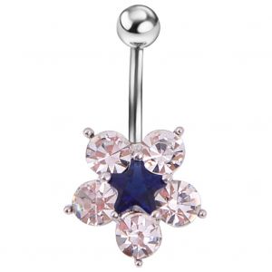 Piercing De Nombril En Acier Medical Avec Pendentif En Forme De Fleur Et Strass (Bleu) - Neuf