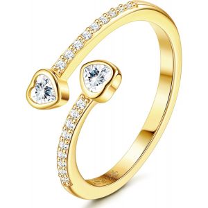 Kahfl-Coeur Bague Femme Réglable En Argent 925 Avec Zircone Classique Minimaliste Ouverte Bague De Fiançailles Anneau Pour Mariage Alliance Anniversaire Bijoux Femme Argent/Or/Or Rose - Neuf