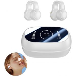 Écouteurs à clipser à oreilles ouvertes, écouteurs sans fil, écouteurs à conduction osseuse, casque stéréo Bluetooth V5.3, écouteurs stéréo à suppression du bruit, idéal pour le cyclisme - Neuf