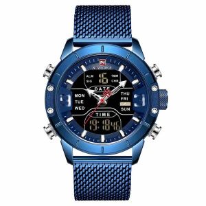 Montre &Agrave; Quartz &Eacute;tanche Naviforce 9153 Led Double Affichage Num&eacute;rique En Acier - Neuf