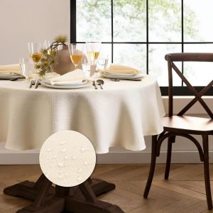 SJZG-Home Fashions Laurel Nappe R&eacute;sistante &Agrave; L'Eau Et Aux Taches Ronde &Agrave; Texture Unie Ivoire 229 Cm - Neuf
