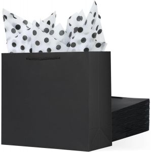 Lot De 6 Sacs Cadeaux Noirs De 22 X 9 X 18 Cm, Sacs Cadeaux De Taille Moyenne Avec Papier De Soie - Neuf