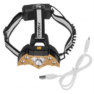 Hjlian Lampe Frontale Rechargeable Usb 7 Led Haute Luminosite Pour Camping Et Peche En Plein Air (Dore) - Neuf