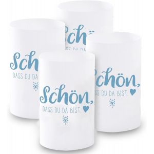 KALANKA-Lot de 12 mini photophores décoratifs pour garçon et fille, communion, confirmation, baptême, mariage, anniversaire, env. 6 x 10 cm (bleu) - Neuf