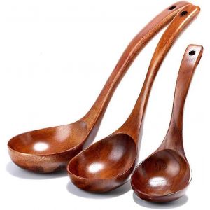 Cuillères À Soupe En Bois Cuillères Louche En Bois Naturel Cuillère À Long Manche 3 Pièces Ustensile De Cuisine En Bois - Neuf