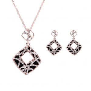 Femme Luxe L&eacute;opard Imprim&eacute; Creux Dimetric Alliage Zircon Collier Et Boucle D'oreille Ensemble De Bijoux De F&ecirc;te - Neuf