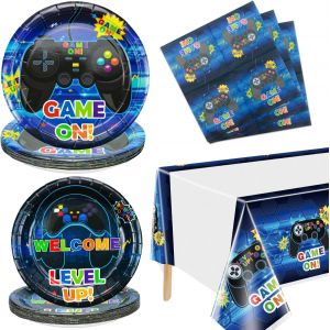 Ershi-Fournitures De Fête Pour Jeux Vidéo Serve 20-61pcs Assiettes Serviettes Nappes Pour Garçons Gamer Gaming Controller Party Su[10997] - Neuf