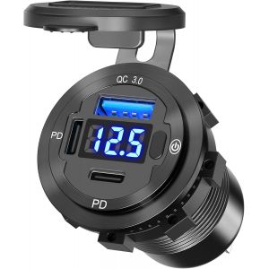 Ongi-78w Prise De Chargeur De Voiture: Aluminium Prise Usb 12v Double Pd 30w And 18w Qc3.0 Usb Port Avec Voltmètre À Interrupteur Adaptateur Allume Cigare Étanche Pour Camion Caravane Marine Moto - Neuf