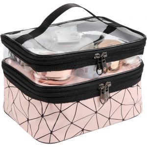 MAA-Trousse à Maquillage Femme Sac de Toilette Voyage Imperméable Portable Double Couche Trousse de Toilette avec Brosse Compartiment pour Stocker des Cosmétiques - Neuf