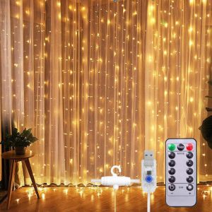 3m X 3m Rideau De Chaîne De Lumières, 300 Led, Intérieur Et Extérieur, Décoration, Usb, 8 Modes D'éclairage, De Contrôle À Distance, Pour Noël, Chambre À Coucher, De Mariage, De La Maison [Classe Énergétique A+++] - Neuf