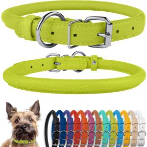 Collier De Chien En Cuir Roul&eacute;, Collier De Chiot Rond Rembourr&eacute; Doux, Collier En Cuir V&eacute;ritable Fait &Agrave; La Main Pour Petit Grand Collier De Chat 13 Couleurs (15-18 Cm, Jaune Textur&eacute;) - Neuf