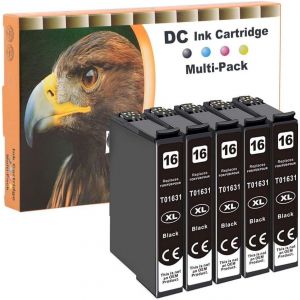 5X Cartouches d'encre Remplacement pour Epson 16 16XL pour Epson Workforce WF-2750 WF-2760 WF-2660 WF-2650 WF-2630 WF-2540 WF-2530 WF-2510 WF-2010 (5 Noir) - Neuf