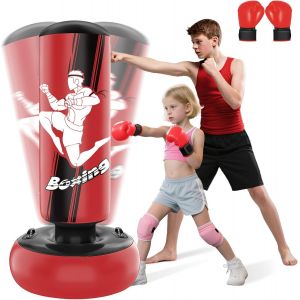 Sac De Frappe 160cm Gonflable Pour Enfants Avec Gants De Sac De Boxe Enfants Pour La Pratique Du Mma, Du Karaté, Du Taekwondo Et Pour Soulager L'énergie De La Pentecôte - Neuf