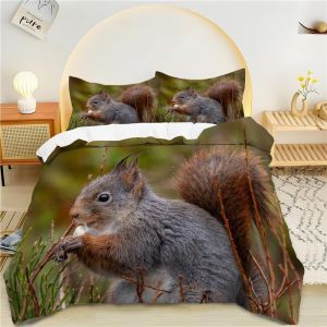 Housse De Couette X Brun, &iquest;&iquest;Cureuil Parure De Lit Personnes Microfibre Doux Respiran Housse Couette Avec Fermeture &iquest;&iquest;Clair, Ensemble De Literie Avec Taie D'oreillers X Cm - Neuf