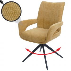 Chaise de salle &agrave; manger HWC-O78, chaise de cuisine, pivotante avec retour automatique, tissu/textile chenille (310 g/m&sup2;) &Ouml;ko-Texjaune moutarde - Neuf