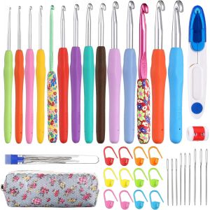 Mevronisshop-Aiguille Crochet Tricot, 38 Pcs Kit Crochet Debutant Complet Ergonomique Avec Poign&eacute;es En Caoutchouc &Agrave; Prise Souple, Cadeau Soeur M&egrave;re Fille - Neuf