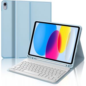 Clavier Ipad (A16) 11Ème Génération 11 Pouces 2025/Ipad 10Ème Génération 10.9U201D 2022, Coque Clavier Azerty Sans Fil Bluetooth Pour Ipad 10Eme/11Eme Avec Fonction De Ranger Le Stylet, Bleu Ciel - Neuf
