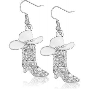 Kal-Boucles D`Oreilles En Strass De Bottes Western Pour Femmes, Chapeau En Émail Boucles D`Oreilles Pendantes Bohémiennes De Cowboy, Accessoires De Bijoux Western Pour Femmes - Neuf
