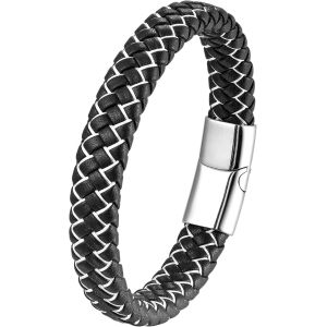 Eryi-Bracelet Cuir Homme Et Acier Inoxydable, Bracelets Style Tressé Pour Homme, Bijoux Cadeau Hommes Papa Papy, Bracelet Noir Marron Cuir Pour Hommes - Neuf