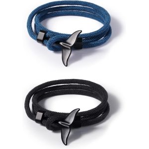 KAL-Bracelet Homme Queue De Baleine Tissu 60Cm, Personnalisé Amitié Papa Couple, Cadeau Pour Noël Anniversaire Saint-Valentin - Neuf