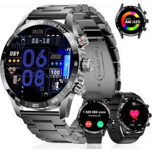 Montre Connectée Homme(3 Bracelets),1.43"" Amoled Montre Intelligente Avec Appel Bluetooth Moniteur Fréquence Cardiaque, 124 Sportifs Smartwatch Etanche Ip68 Pour Android Ios - Neuf