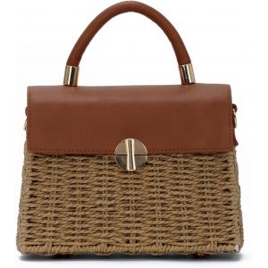TZF-Sac Bandoulière en paille pour Femmes Vintage Sac Panier en Rotin Sac de Plage d'été Sac à main Tissé pour Vacances Voyages(Marron) - Neuf