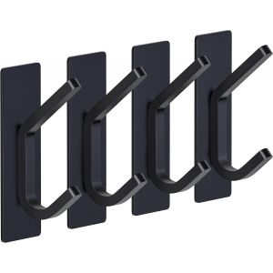 Lot de 4 crochets muraux auto-adhésifs noirs mats pour salle de bain à fixer au mur ou à la porte-Bandes solides en acier inoxydable SUS304 à coller sur des crochets muraux 3M - Neuf